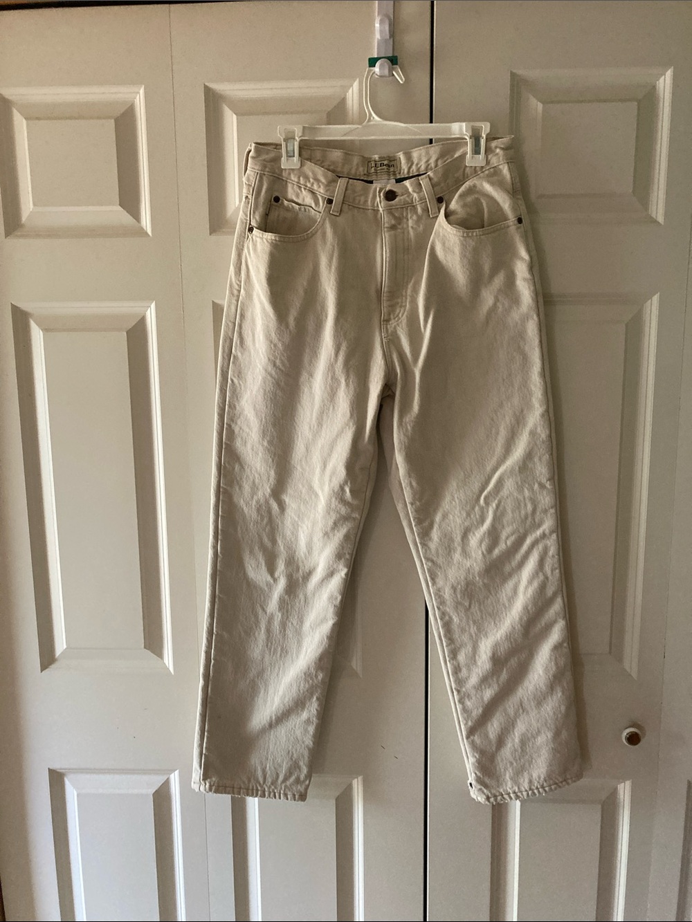 LLBEAN men’s 32-29 cream classic 5 pocket fleece lined jeans outdoors work wear - Picture 1 of 8